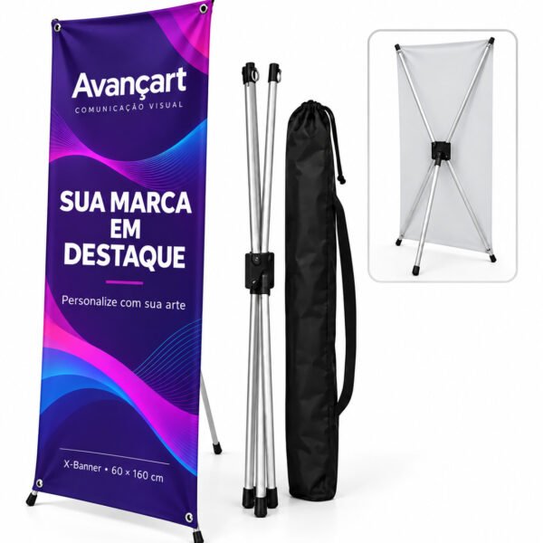 X-Banner Personalizado 60 × 160 cm — Estrutura + Lona Impressa