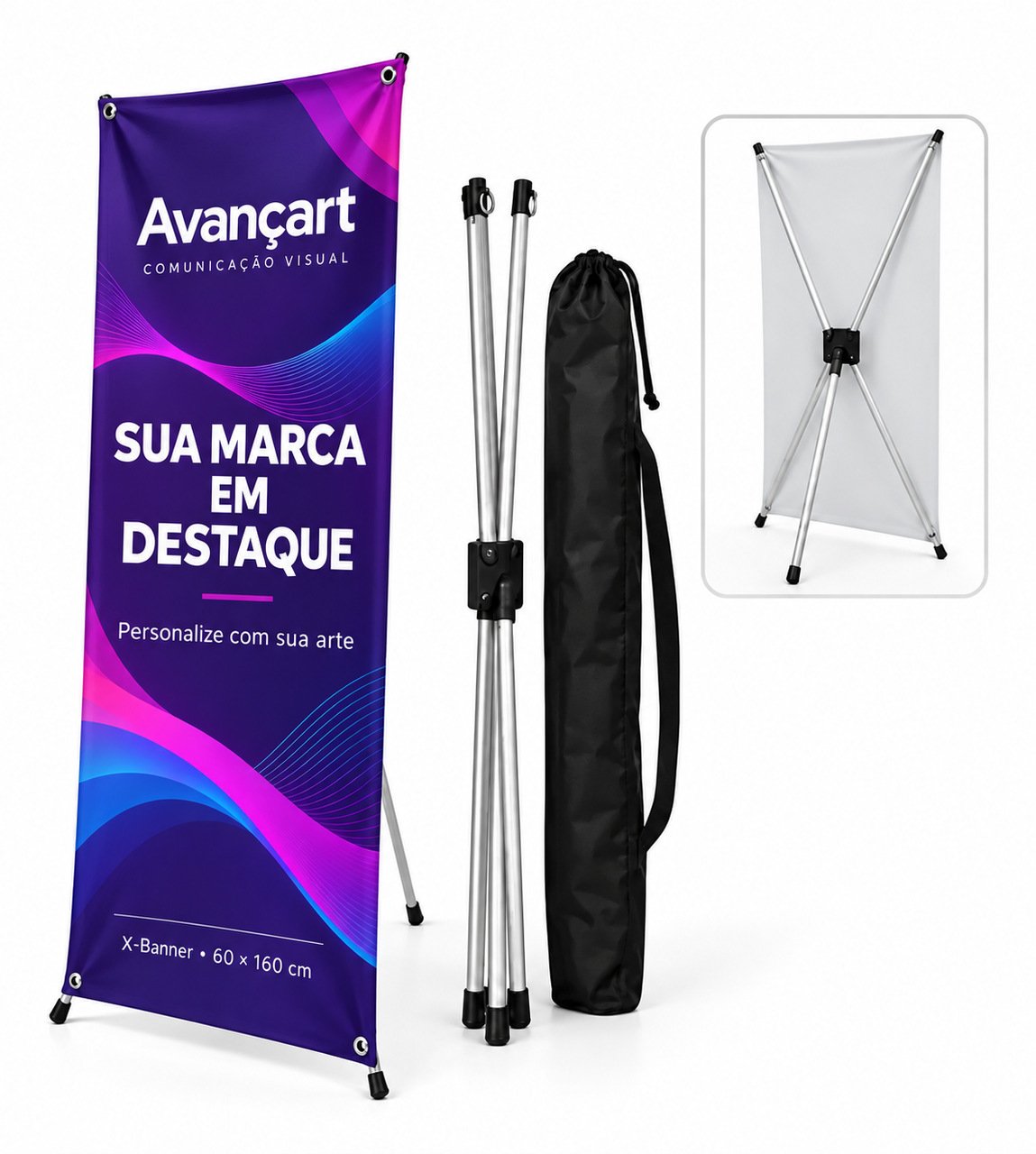 X-Banner Personalizado 60 × 160 cm — Estrutura + Lona Impressa